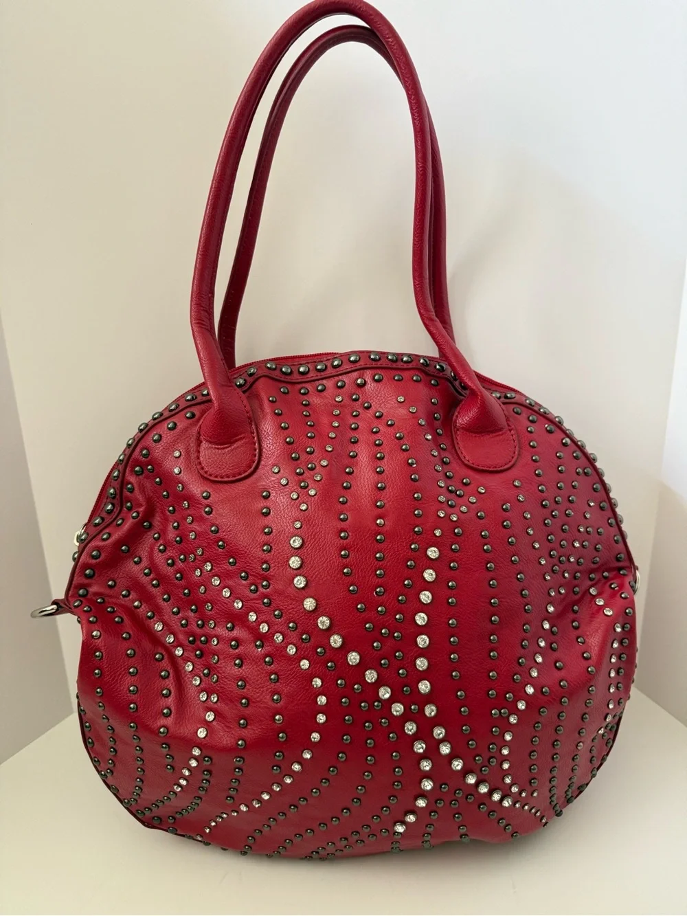 Hananel Red Studded Rhinestone Large Purse Western Cowgirl Rodeo Y2K Bag